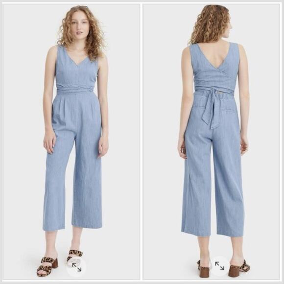 J. Crew Woman's Chambray Wide Leg Wrap Jumpsuit Size 8 - Picture 1 of 11